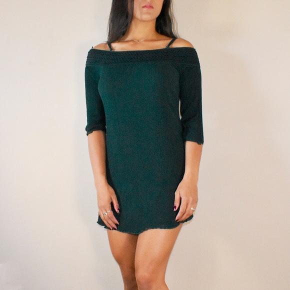 GREEN OFF SHOULDER MINI DRESS | SIZE M - Picture 2 of 4